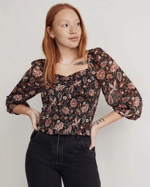 Madewell | Lucie Smocked Peasant Top in Floral | Small thumbnail 1