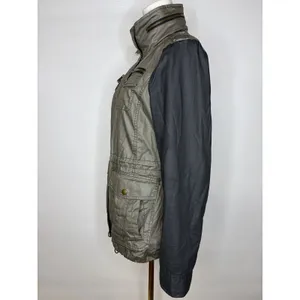 Michael Kors Women Olive Green Black Mixed Media Utility Jacket Small Brass Zip thumbnail 3