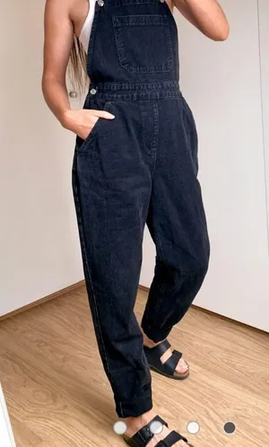 ASOS Design denim slouchy overalls in washed black thumbnail 2