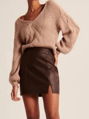 Abercrombie Vegan Leather Brown Skirt thumbnail 1