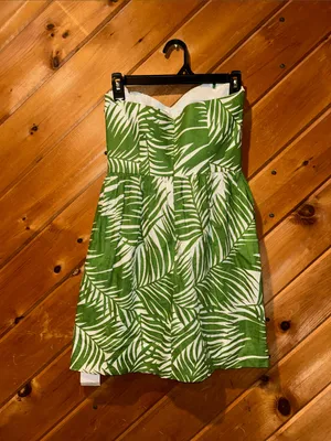 Milly of New York Green Palm trees Linen strapless dress thumbnail 5