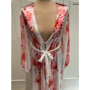 Oscar De La Renta Pink Label Floral Satin Robe Dressing Gown M Belted Romantic thumbnail 2