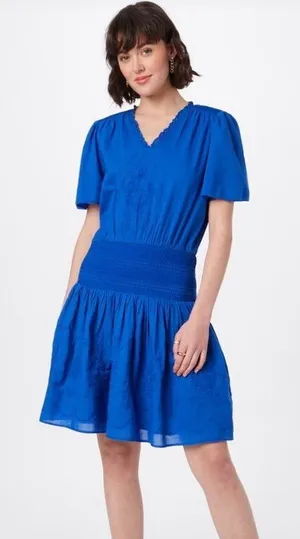 Lauren Ralph Lauren 'SIZANNA' Smocked Waist‎ Floral Embroidered Dress Royal Blue thumbnail 1