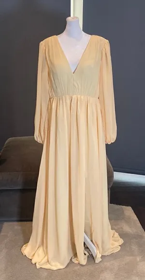 Women’s Full Length Chiffon V-Neck Zip Up Back Formal Dress Leg Split Size 14 thumbnail 1