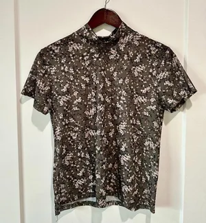 Mia Joy Olive Floral Sheer Mesh Mock Neck Top XL NWOT thumbnail 1
