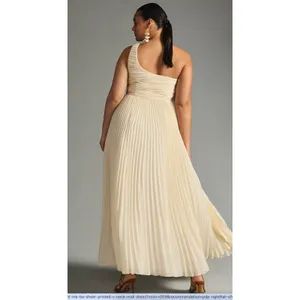 NWT Anthropologie Let Me Be One-Shoulder Pleated Maxi Dress Cream White Medium thumbnail 2