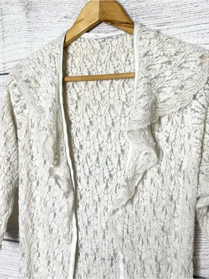 American Vintage Vintage Cream Lace Open Front Robe Duster Cardigan Size Small thumbnail 4