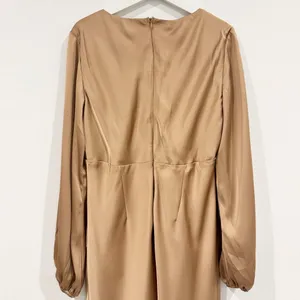 Billy J Brigitte‎ Dress Plus Size 20 Tan Satin Tie Front Maxi V Neck Old Money thumbnail 9