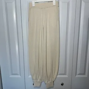 Free People FP Beach Knit Nolan Joggers Womens XS Cream Linen Blend Boho Coastal thumbnail 2