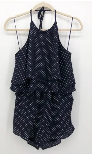 Aqua Navy Polka Dot Halter Tiered Ruffle Romper | Size Small | Bloomingdale’s thumbnail 4