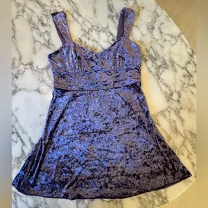 Lush Clothing NWOT Purple Crushed Velvet Mini Dress Sz L – Empire Waist Skater Party thumbnail 3