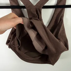 Quince Ultra Soft V-Neck Cropped Tank Heather Espresso‎ Lounge NWOT Womens Small thumbnail 5
