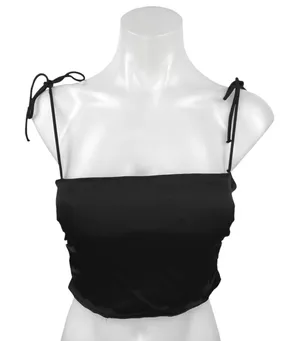 Zara Black Silk Satin Tie Spaghetti Strap Smocked Crop Cami Camisole Tank Top M thumbnail 1