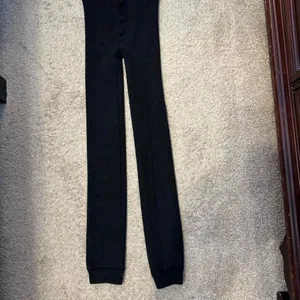 Black Opaque Footless Tights Cozy Ribbed Knit Winter Leggings thumbnail 2