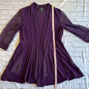 R & M Richards Vintage Open Front Top Duster Sheer Purple Long Sleeve XL Loose thumbnail 14