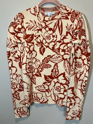 Baltic Born Sebastian‎ Puff Sleeve Shoulder Floral Knit Sweater XL Cream Orange thumbnail 3