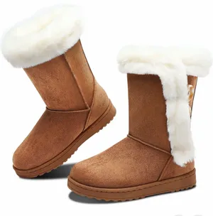 SO Tan Faux-Suede Winter Boots with Cream Faux-Fur Trim Size 11 thumbnail 1