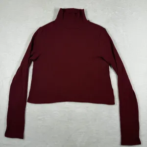 Reformation Womens Ribbed Mock Neck Long Sleeve‎ Top Burgundy Red Size S thumbnail 1