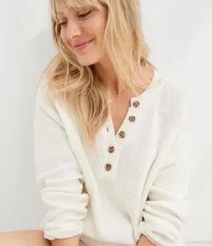 NWT aerie Ivory Henley Sweater XS thumbnail 1