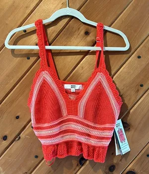 NWT Madden NYC red pink crochet knit crop tank top thumbnail 6