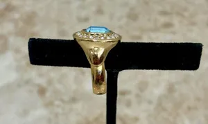 Vintage Signed Aquamarine Gold Tone Adjustable Ring thumbnail 2