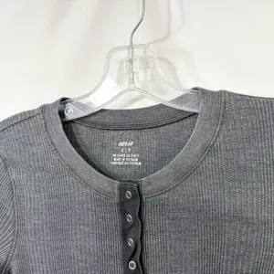 Aerie‎ Small Top Charcoal Gray Ribbed Waffle Knit Henley Long Sleeve Lounge 1469 thumbnail 5