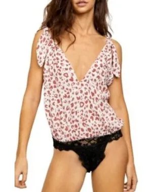 Intimately Free People Pink Leopard Print‎ Tie Strap Lace Thong Bodysuit Small thumbnail 1
