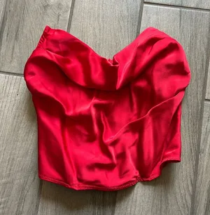 Cotton Candy Red Strapless Satin Crop Bustier Size M thumbnail 1