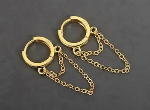 18K Gold Plated Tassel Chain Dangle Drop Earrings for Women thumbnail 1