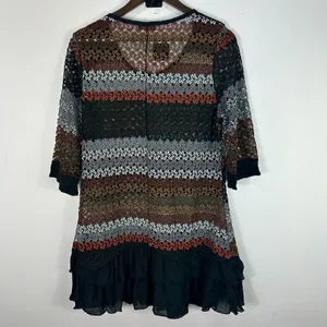 Formanality 1X Crochet‎ Lace Mini Dress Boho Festival Tunic Sheer Chiffon Hem thumbnail 7
