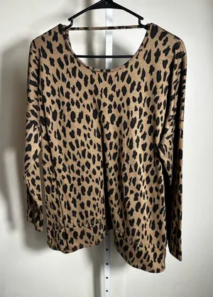 P378. She + Sky Leopard Print Long Sleeve Women’s Top - Tan & Black thumbnail 1