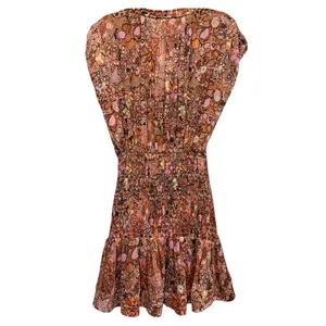 ALC Frank Carly Smocked Print 100% Silk Mini Dress Sorbet Floral Multicolor Size 6 thumbnail 4