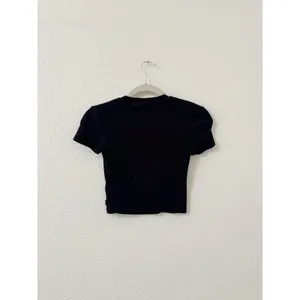 Aritzia TNA Ribbed Cropped Baby Tee Black Short Sleeve Fitted Top 2XS thumbnail 3