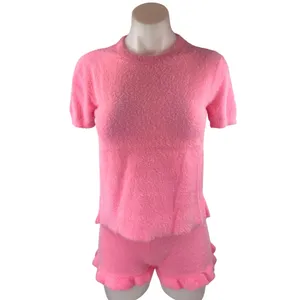 ASOS Pink Fleece Cardigan Short Sleeve T Shirt Shorts Sweater 3 Piece Set Size 2 thumbnail 5