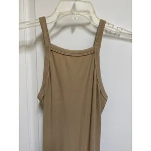 Anna Grace Tan Ribbed Knit Maxi Dress M Open Cutout Knot Back Made in USA thumbnail 5