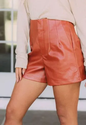 These Three Boutique High Waisted Faux Leather Shorts thumbnail 4
