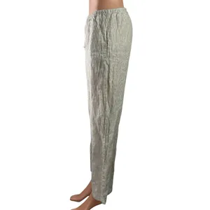 Brandy Melville 100% Linen Green Striped Dawstring Wide Leg Trousers Pants Sz S thumbnail 2