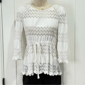 Free People Fire Island Blouse Crochet 3/4 Sleeve White Small Festival Boho Chic thumbnail 4