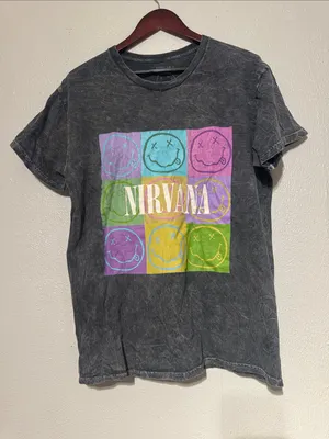 Nirvana Mineral Wash Smiley Face Band Graphic Tee Shirt Size Large L thumbnail 1