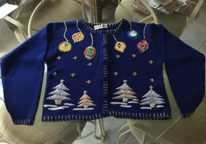 Vintage Victoria Harbour Embellished Christmas Sweater Cardigan Blue Ugly thumbnail 1