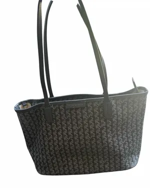 Tory Burch Gray & Black Textured Monogram Small Tote Bag Zip Top Logo Canvas thumbnail 2