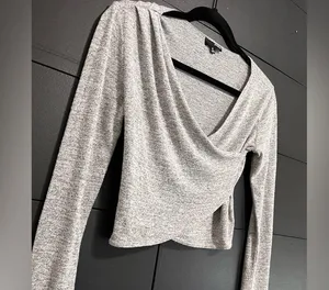 WILFRED FREE Long Sleeve Silver Gray Wrap Top Women’s Shirt Sz S EUC thumbnail 2