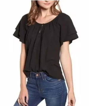 Madewell Women's Black Tiered Sleeve Blouse Size S Casual Loose Fit thumbnail 1