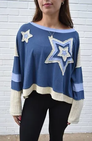 POL Threaded Pear Natalie Star Patchwork Oversized Top thumbnail 1