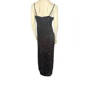 Boutique Beautiful Sequin Mesh Panel Split Thigh Maxi, Cami Dress Black XL NWOT thumbnail 3