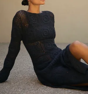 Anthropologie Bohemian Crochet Knit Midi Dress, Size S thumbnail 5