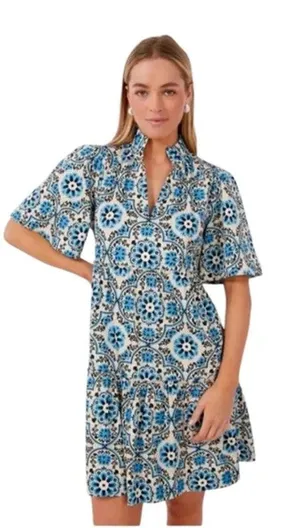 Tuckernuck X-SMALL Golden Medallion Crawford Dress Blue White Ruffle Mini thumbnail 1