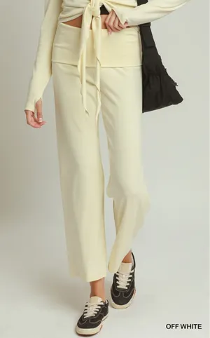 Umgee Cotton Viscose Folded Waistband Straight Leg Pants - Large thumbnail 1