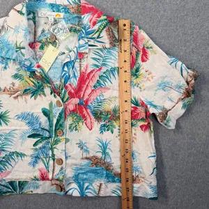 C&C California Women's Medium Tropical Button Up Shirt Linen Blend Short Sleeve thumbnail 6