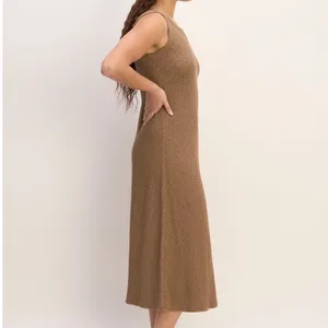 Everlane Dress Womens Medium Sleeveless Organic Cotton Ribbed Knit Stretch Brown thumbnail 3